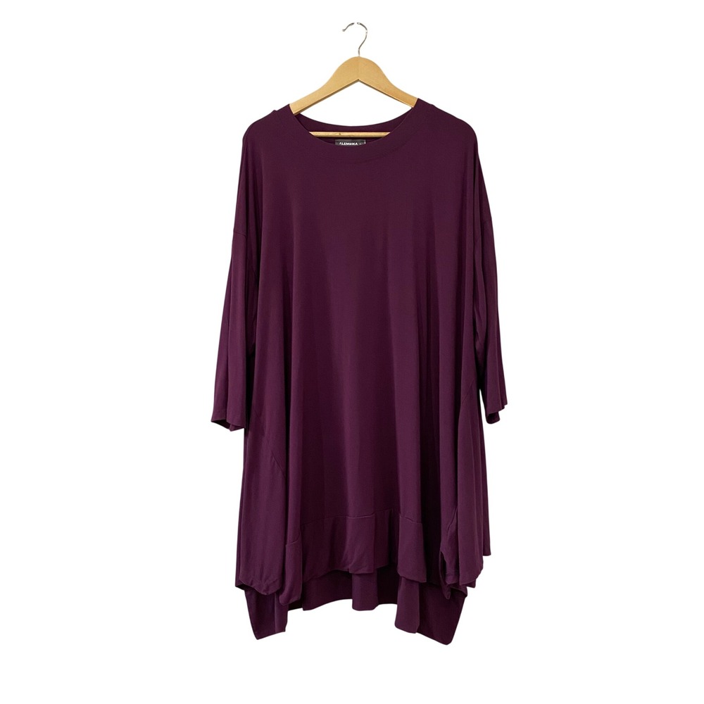 Alembika Plum Purple Lagenlook Tunic Top Oversized Asymmetrical‎ Hem Womens XL